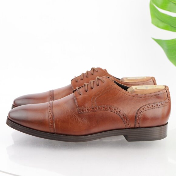 Cole Haan Mens Jefferson Oxford Size 9 M Brown Leather Cap Toe Brogue Dress Shoe main image 4